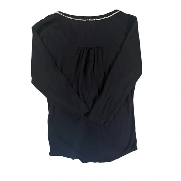 Lucky Brand Embroidered Black & White Long 3/4 Sleeve Top – M - Picture 2 of 3